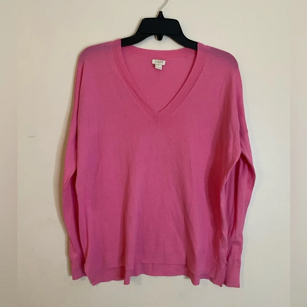 J. Crew Cotton Women's V-Neck Pink oversized Sweater